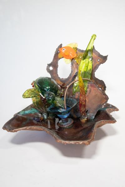 Turtle fountain in copper and glass picture