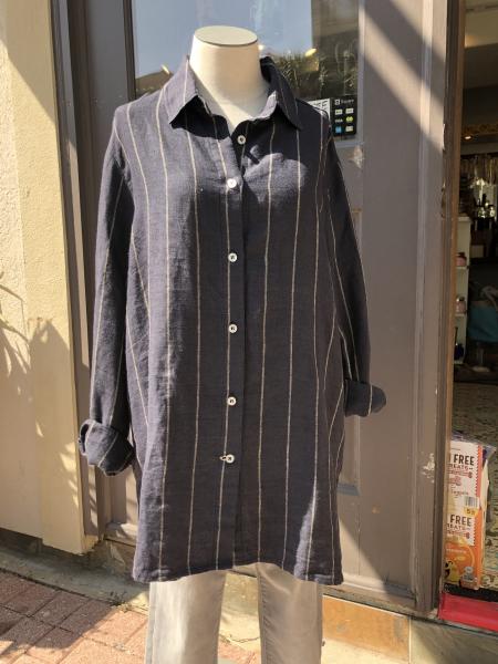 Cameron Classic Shirt- Navy Taupe Stripe- Large picture