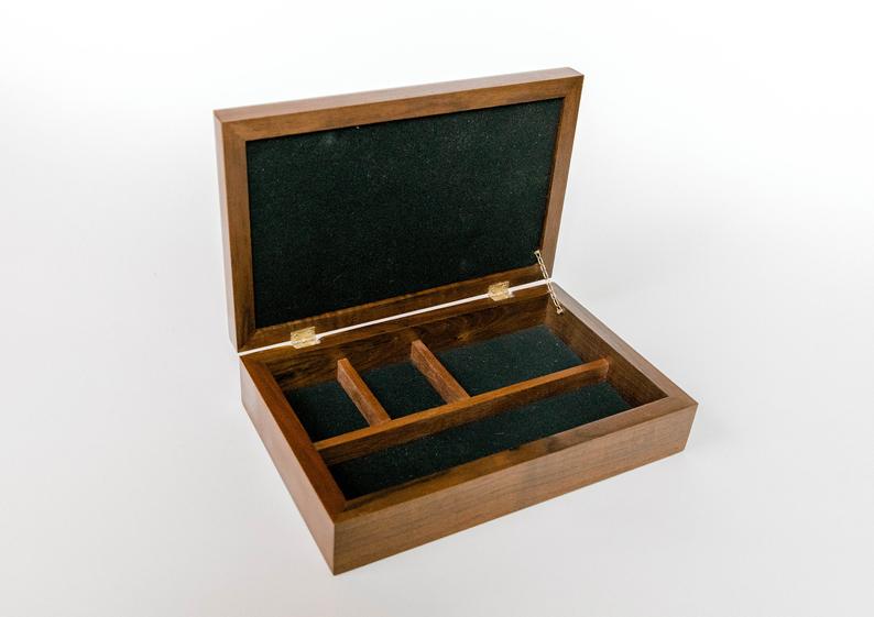 Walnut & Carpathian Elm Burl Box With Dividers picture