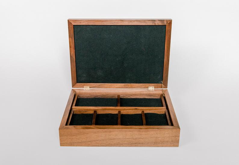 Walnut or Cherry With Carpathian Elm Burl Box with Lift-out Trays