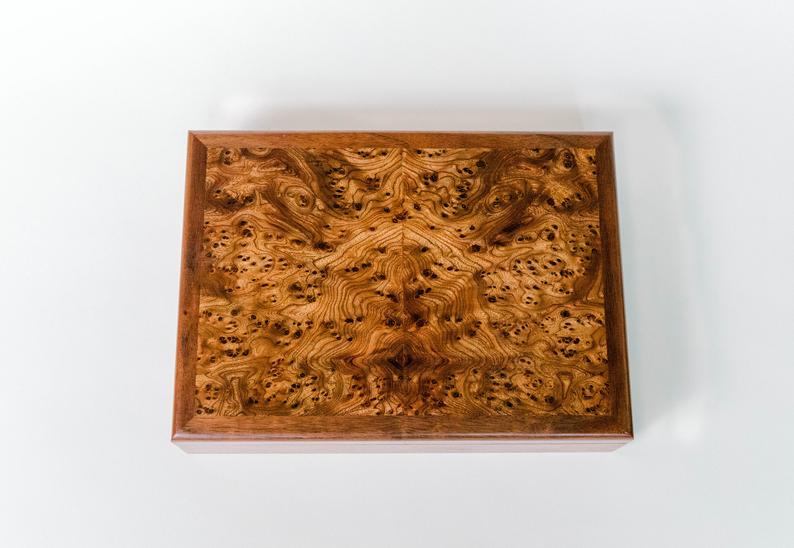 Walnut or Cherry With Carpathian Elm Burl Box with Lift-out Trays picture