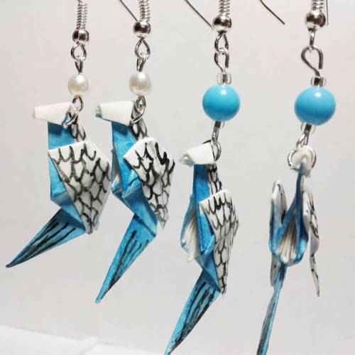 Origami Parakeet earrings picture