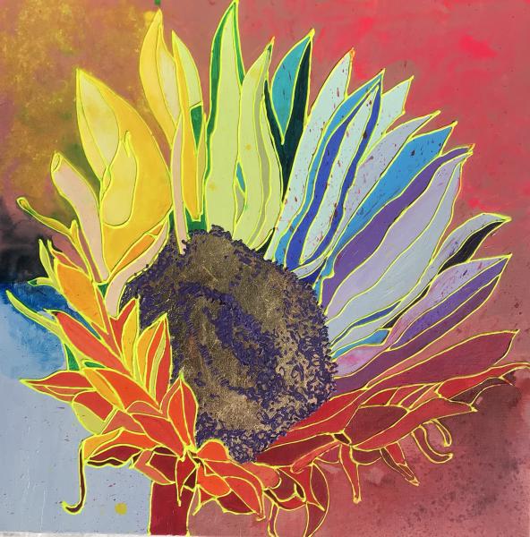 Sunflower w/periwinkle color block