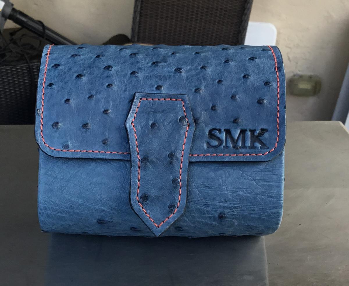 Custom exotic Genuine Ostrich Leather Watch Travel Case. Bracelet Watch Roll picture