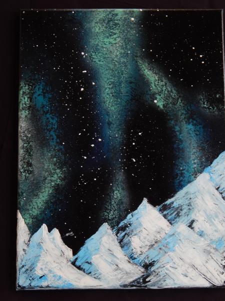 Aurora Pillars Nebula Canvas Art - Original / Bob Ross Style Mountains picture