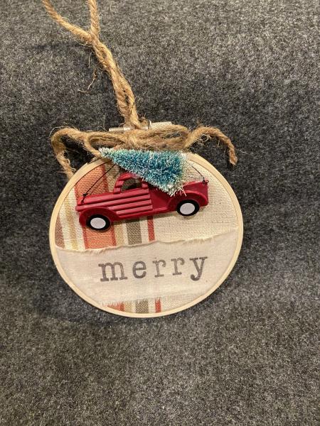 MERRY W/ PICK UP TRUCK Ornament Home made