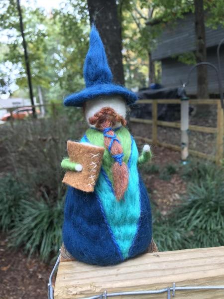 Peacock Needle Felted Wee Wizard, Warlock, Waldorf picture