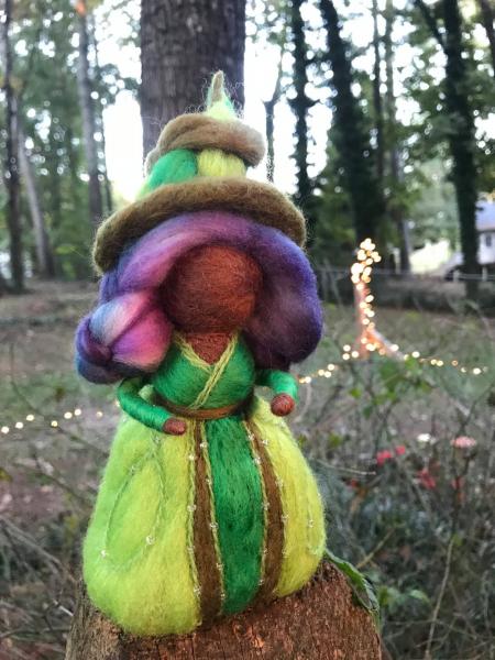 Jade Needle Felted Wee Witch, Garden Witch, Waldorf Doll, Holiday Decoration picture