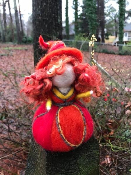 Beltane Needle Felted Wee Witch, Fire Witch, Beltaine, Celtic Fire Festival, Waldorf picture