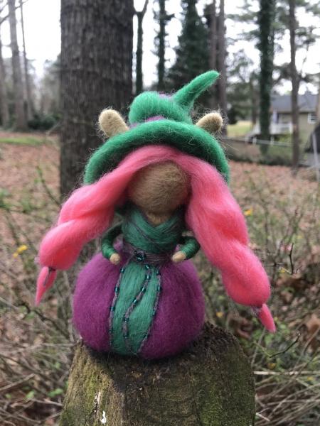 Eostre Needle Felted Wee Witch, Garden Witch, Ornament, Waldorf, Easte