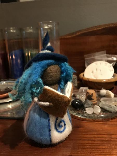 Dusk Needle Felted Wee Witch, Night and Day Witch, Decoration, Goth Witch, Doll picture