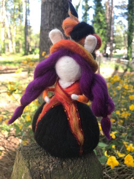 Autumn Tort Needle Felted Wee Witch, Garden Witch, Moon Rabbit, Waldorf Ornament picture