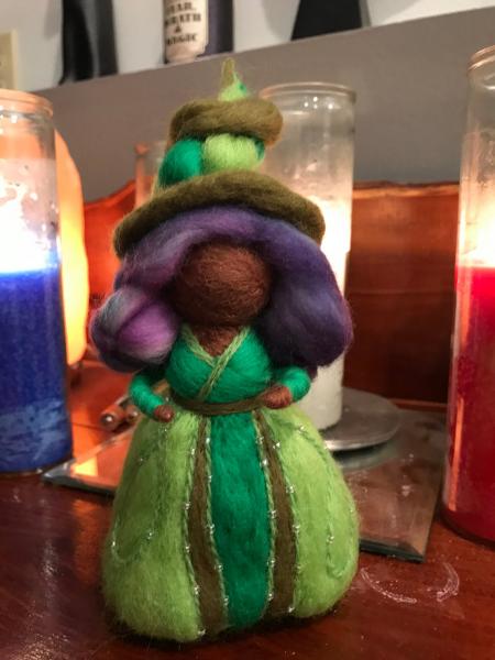 Jade Needle Felted Wee Witch, Garden Witch, Waldorf Doll, Holiday Decoration picture