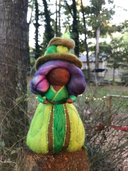 Jade Needle Felted Wee Witch, Garden Witch, Waldorf Doll, Holiday Decoration picture