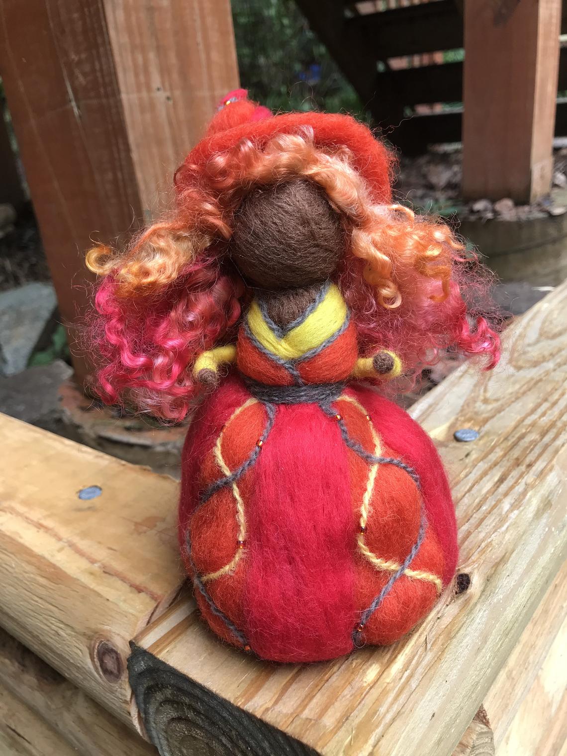 Beltane Needle Felted Wee Witch, Fire Witch, Beltaine, Celtic Fire Festival, Waldorf picture