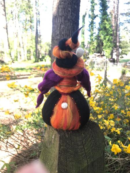 Autumn Tort Needle Felted Wee Witch, Garden Witch, Moon Rabbit, Waldorf Ornament picture
