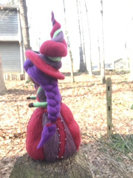 Fuchsia Needle Felted Wee Witch, Garden Witch, Waldorf, Pagan, Ornament picture