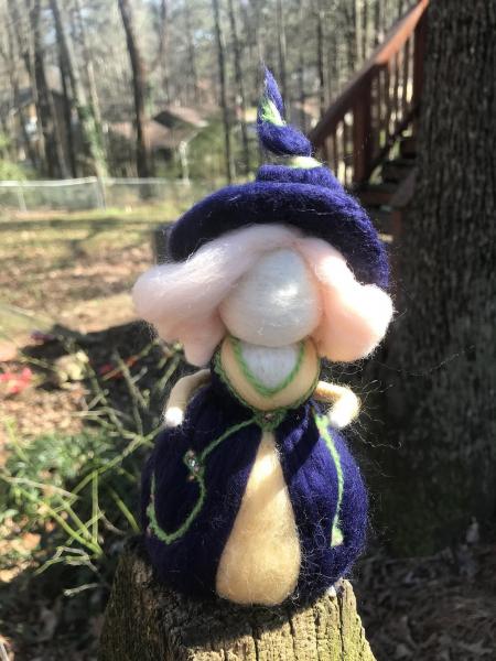 Morning Glory Needle Felted Wee Witch, Garden Witch, Waldorf, Ornament