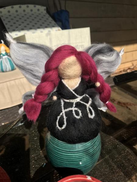 Goth Moth Needle Felted Wee Witch, Garden Fairy, Waldorf, Ornament