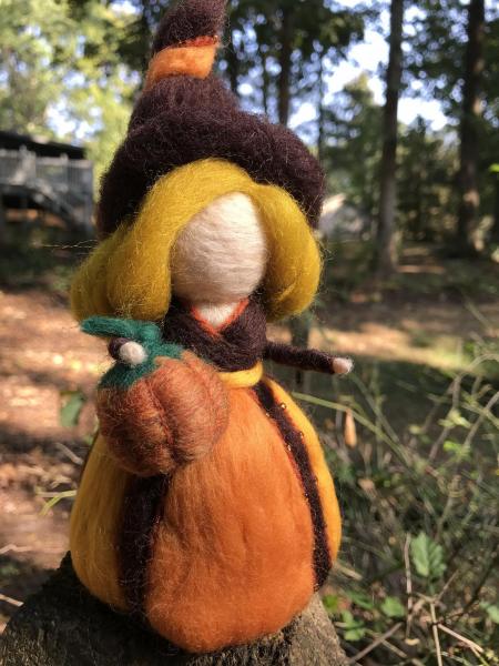 Pumpkin Pie Needle Felted Wee Witch, Garden Witch, Harvest Witch, Decoration, Doll, Pagan, Magic picture