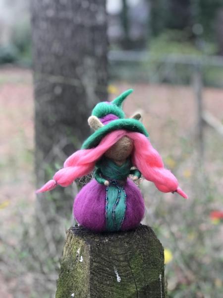 Eostre Needle Felted Wee Witch, Garden Witch, Ornament, Waldorf, Easte picture