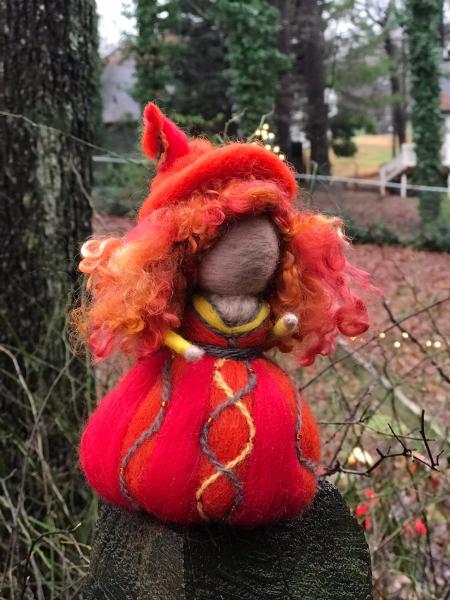 Beltane Needle Felted Wee Witch, Fire Witch, Beltaine, Celtic Fire Festival, Waldorf picture