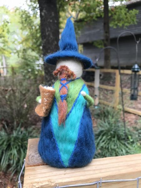 Peacock Needle Felted Wee Wizard, Warlock, Waldorf