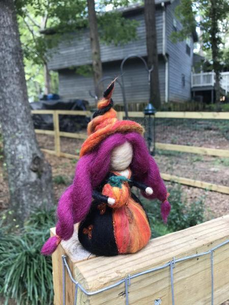 Samhain Needle Felted Wee Witch, Halloween witch, fire goddess, Waldorf, Housewarming Decoration picture