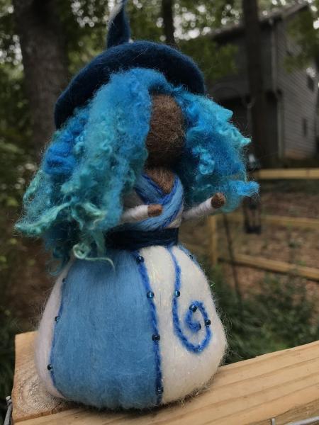 Dusk Needle Felted Wee Witch, Night and Day Witch, Decoration, Goth Witch, Doll picture