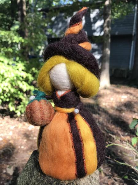 Pumpkin Pie Needle Felted Wee Witch, Garden Witch, Harvest Witch, Decoration, Doll, Pagan, Magic picture