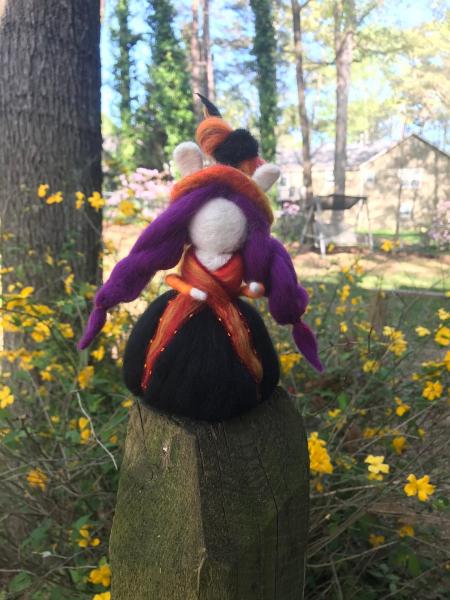 Autumn Tort Needle Felted Wee Witch, Garden Witch, Moon Rabbit, Waldorf Ornament picture