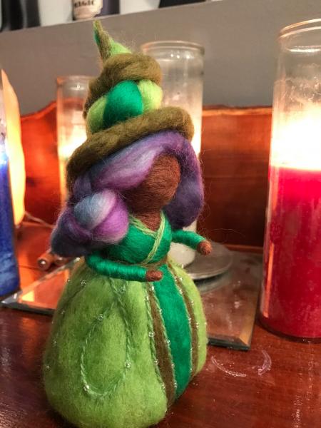 Jade Needle Felted Wee Witch, Garden Witch, Waldorf Doll, Holiday Decoration picture