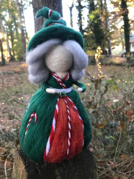 Mother Candy Cane Needle Felted Wee Witch, Holiday ornament, solstice decoration