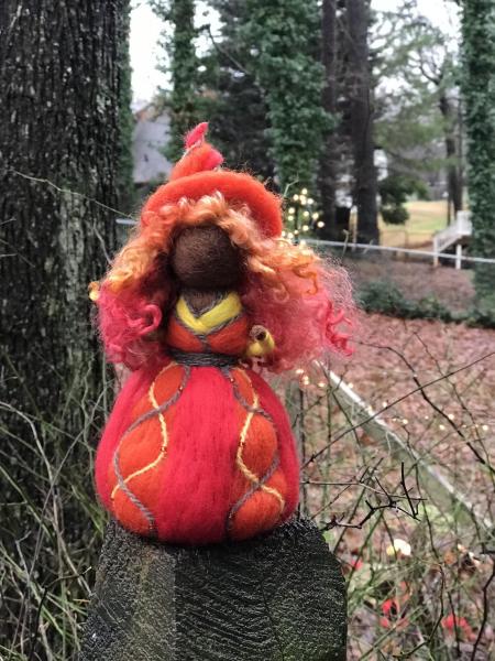 Beltane Needle Felted Wee Witch, Fire Witch, Beltaine, Celtic Fire Festival, Waldorf