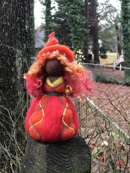 Beltane Needle Felted Wee Witch, Fire Witch, Beltaine, Celtic Fire Festival, Waldorf