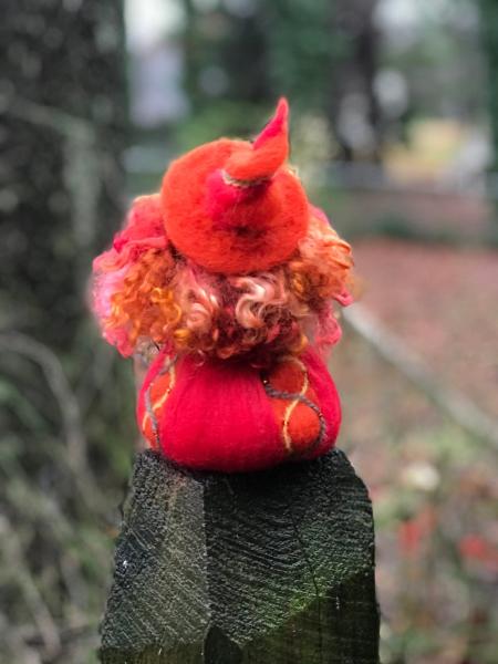 Beltane Needle Felted Wee Witch, Fire Witch, Beltaine, Celtic Fire Festival, Waldorf picture