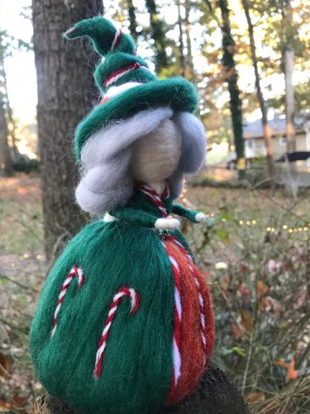 Mother Candy Cane Needle Felted Wee Witch, Holiday ornament, solstice decoration picture