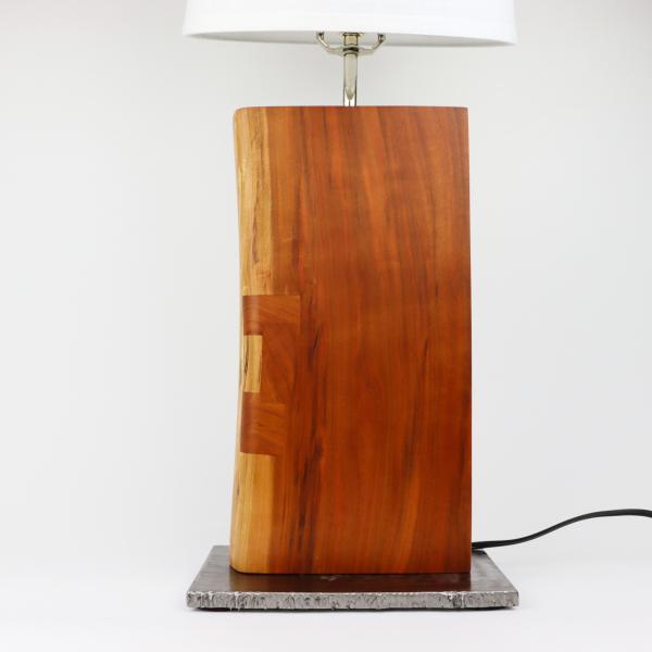 cherry and steel table lamp