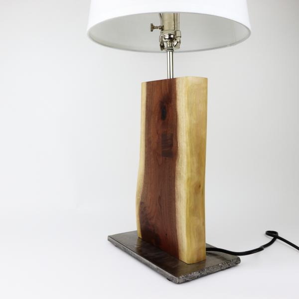 Walnut and steel table lamp picture