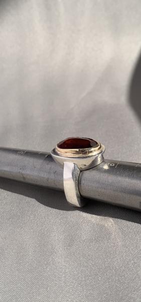 Hessonite garnet, 14k yellow gold and sterling ring picture