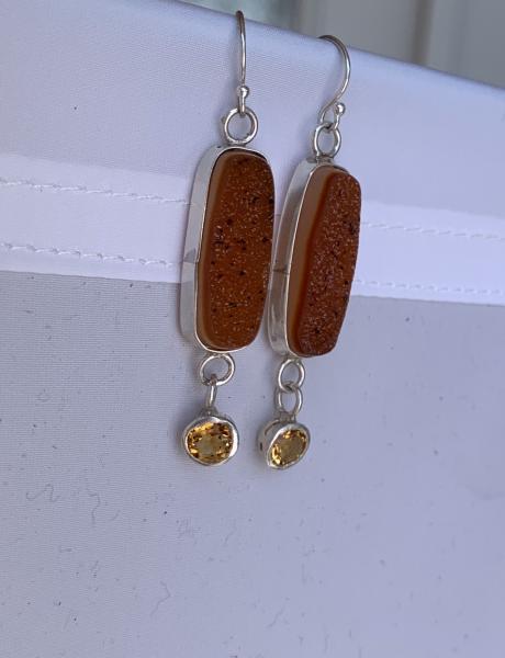 Druzy quartz, citrine, sterling earrings picture