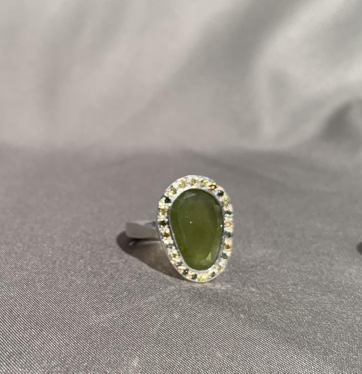 Vessonite, diamond and sterling ring picture