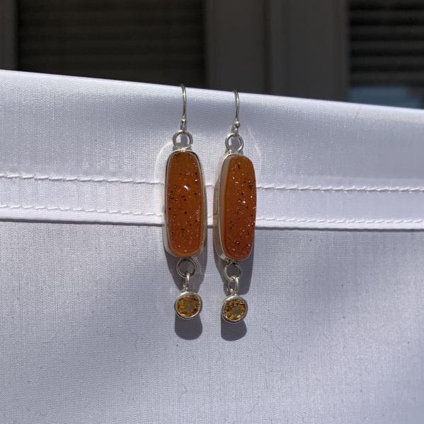 Druzy quartz, citrine, sterling earrings