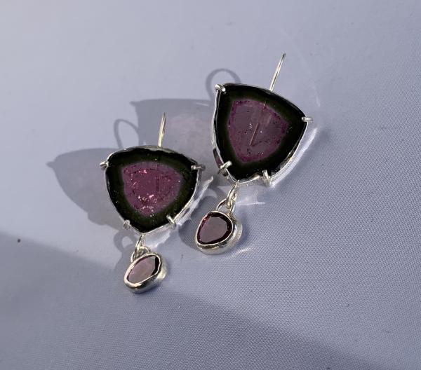 Watermelon tourmaline and garnet earrings picture