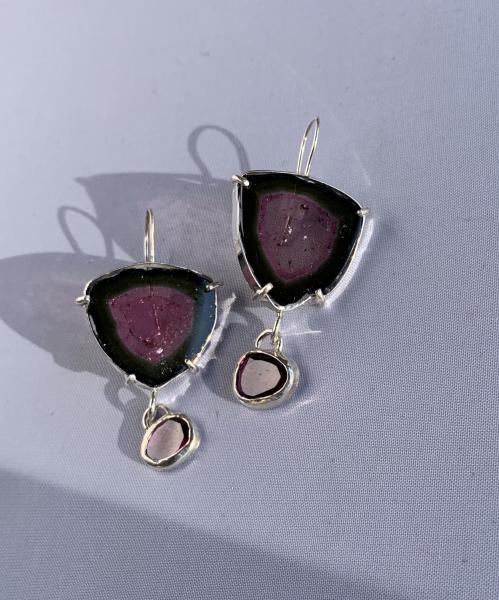 Watermelon tourmaline and garnet earrings picture