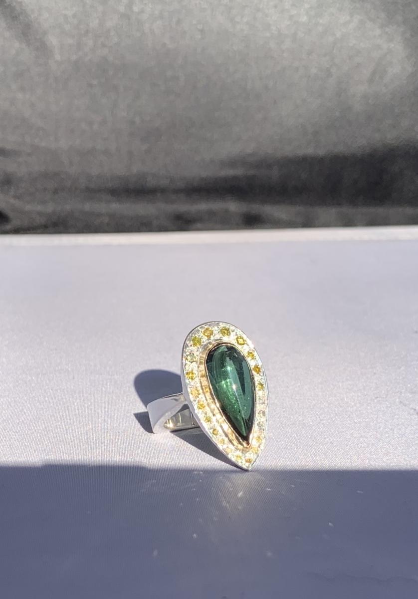 Tourmaline, diamond and sterling/14k ring picture