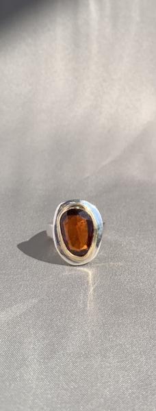 Hessonite garnet, 14k yellow gold and sterling ring picture