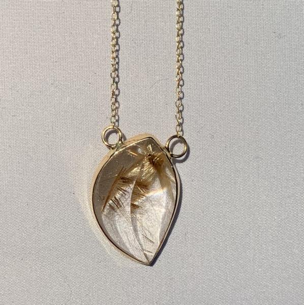 14k yellow gold and rutillated quartz necklace. picture