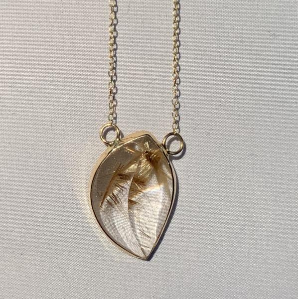 14k yellow gold and rutillated quartz necklace. picture