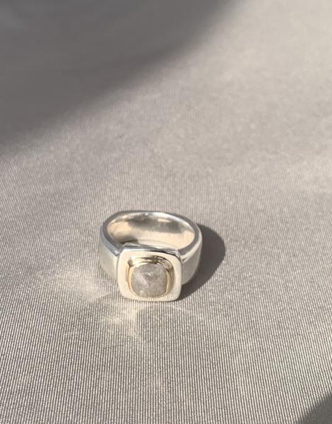 Rough diamond, sterling and 14k yellow gold ring picture